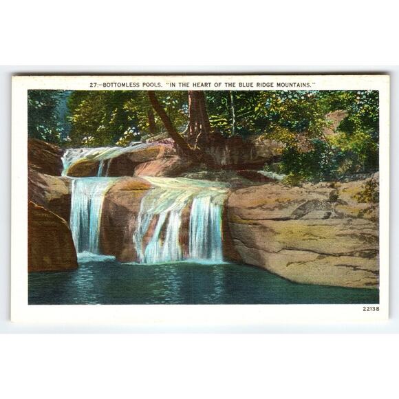 Vintage Linen Postcard Bottomless Pools Blue Ridge Mountains NC - Picture 1 of 2